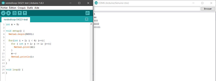 number pattern displayed with nested loop